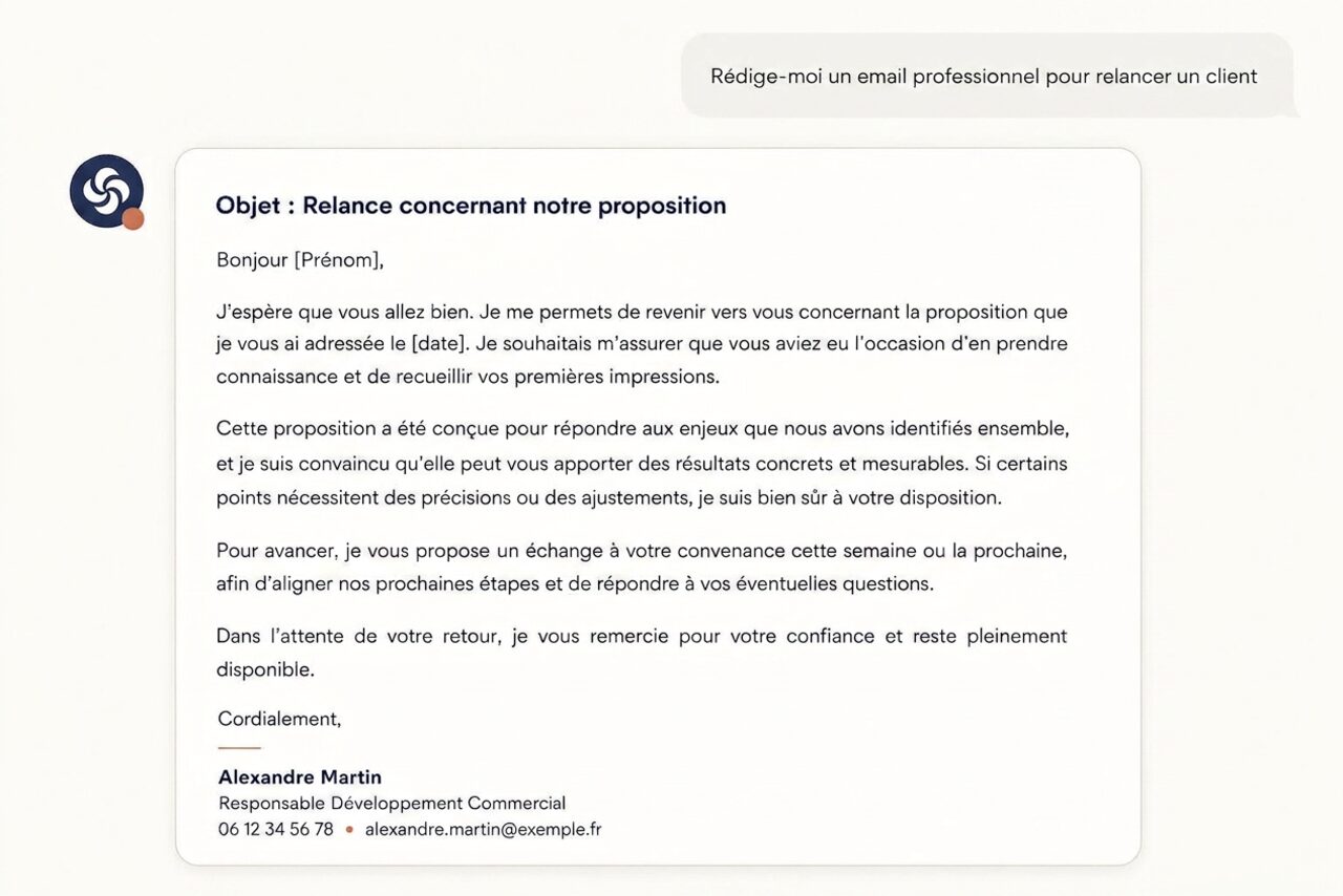 Exemple de conversation ChatGPT en français : email professionnel rédigé par l'IA