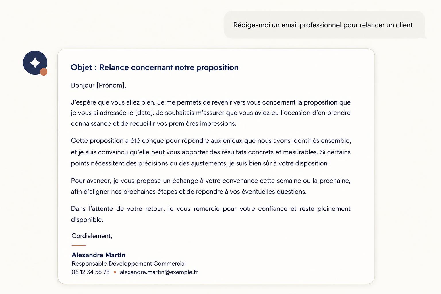 Exemple de conversation ChatGPT en français : email professionnel rédigé par l'IA